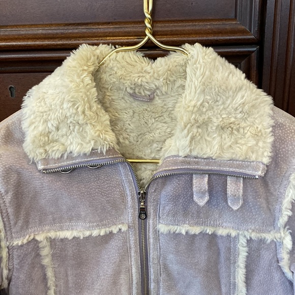 Wilsons Leather Maxima Suede Lavender Faux Fur Trim Lining Jacket 90s Y2K Size S - Picture 3 of 16